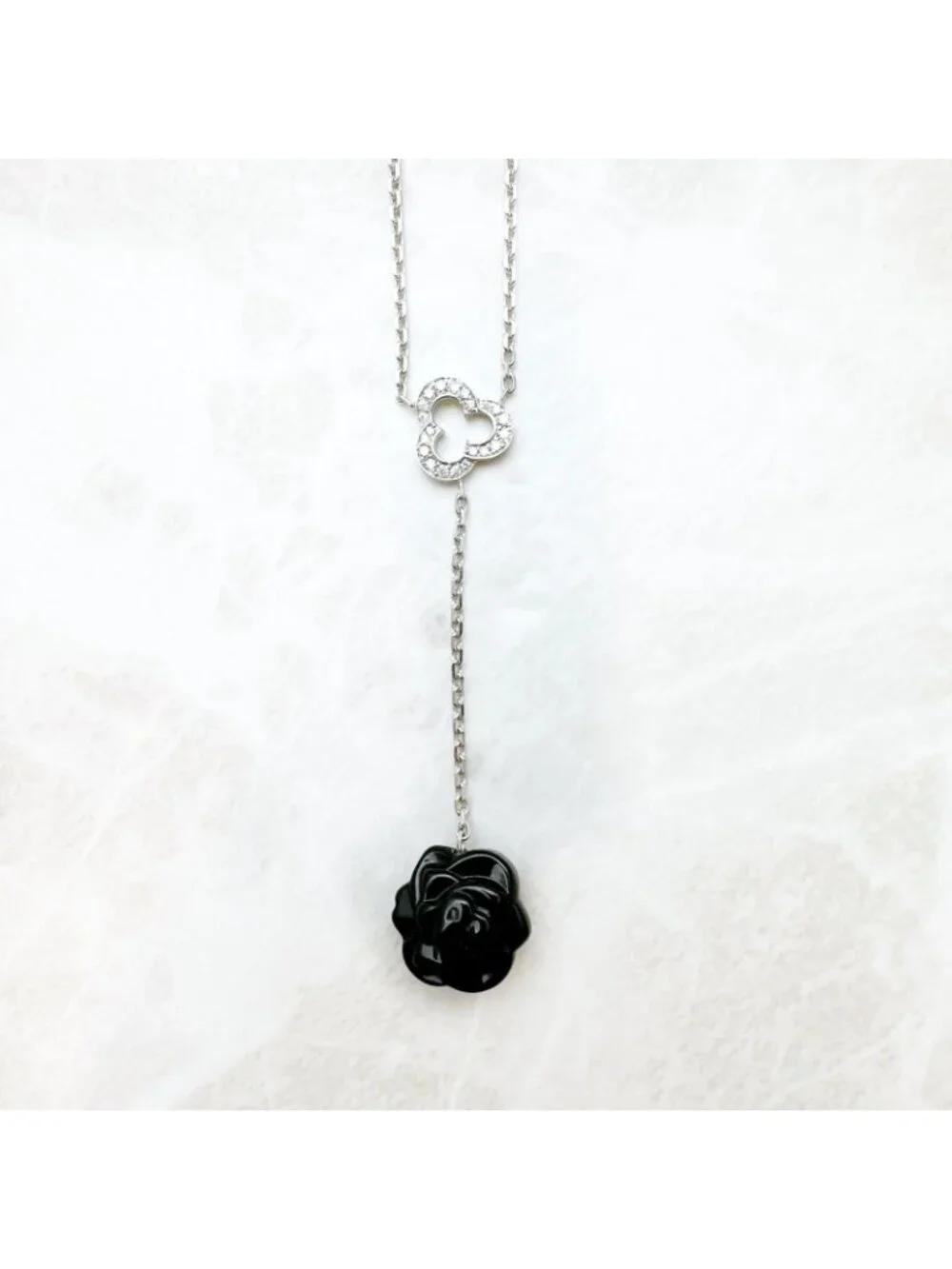Chanel Camellia Onyx Diamond White Gold Necklace